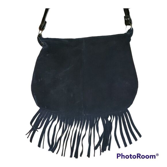 VNTG Black Suede Leather Frilly Fringe Purse - Picture 1 of 10